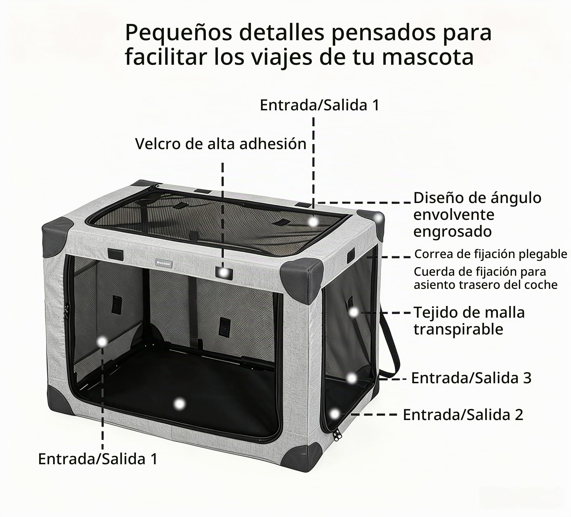 Transportín plegable ajustable para perros de razas medianas – Caja para perros con ventanas de malla reforzada y cama plegable para el hogar y viajes