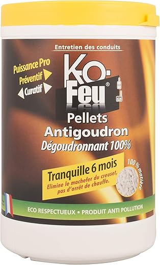 K-OFEU - Pellets antialquitrán - Elimina cenizas y alquitranes, evita averías, efecto de choque, seguro para la salud y el medio ambiente, 800 g