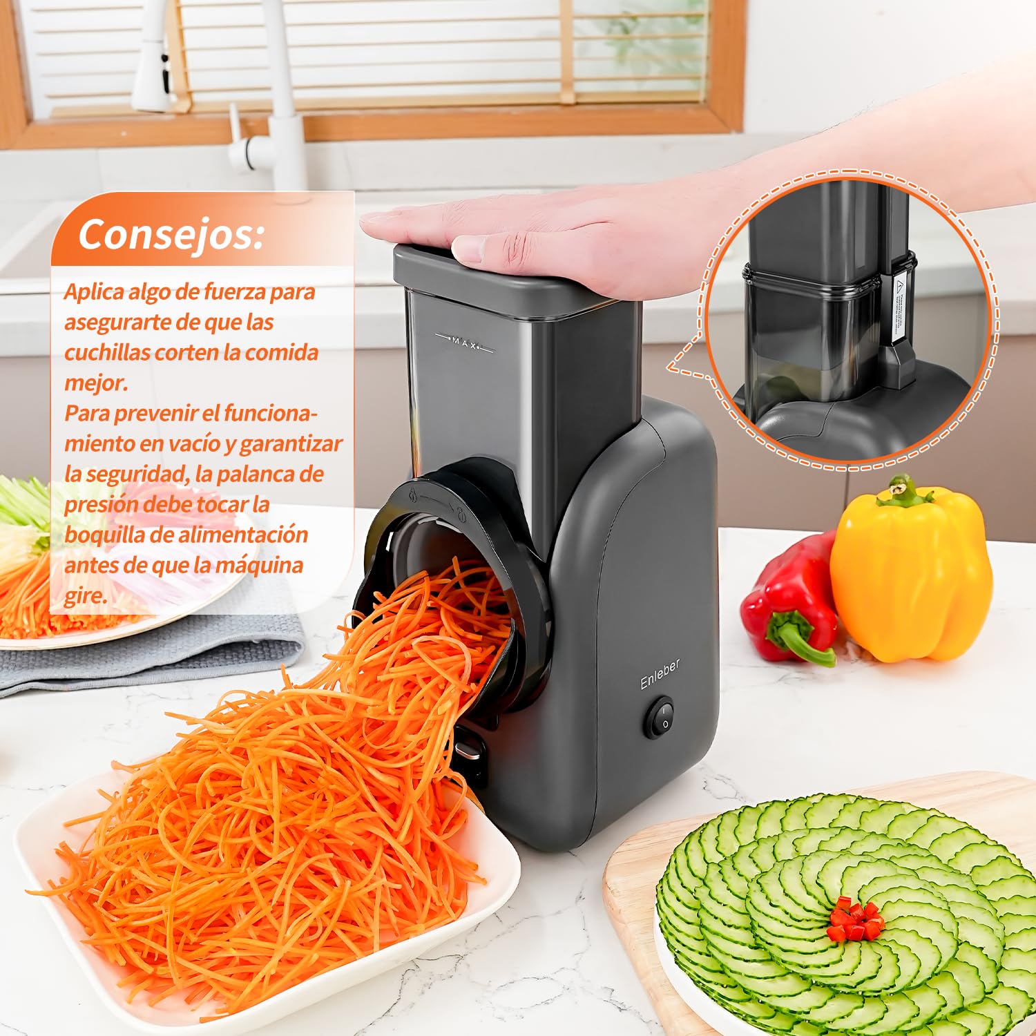 Rallador Eléctrico de Queso, Verduras y Fruta, Cortador Eléctrico, para Zanahorias, Pepino, Manzanas, Nueces Gris-Negro
