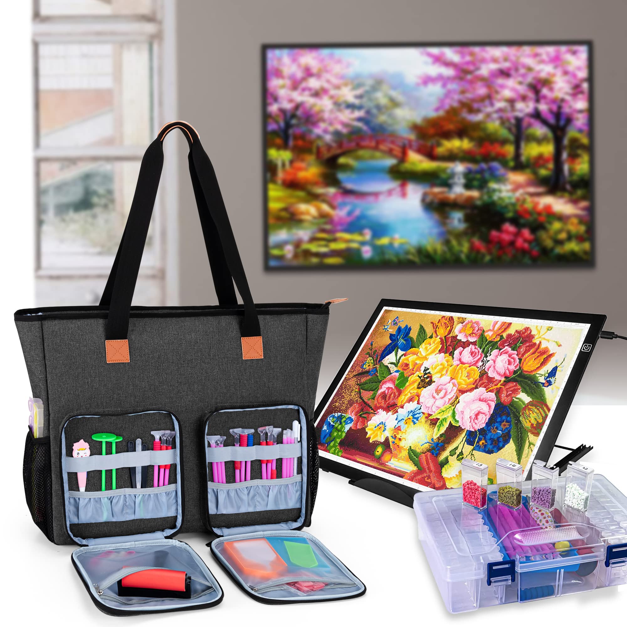 Luxja Sac pour Tables Lumineuses A3, Diamond Painting Organisateur Sac de Transport, Étui de Transport pour Accessoires de Diamant Peinture, Noir