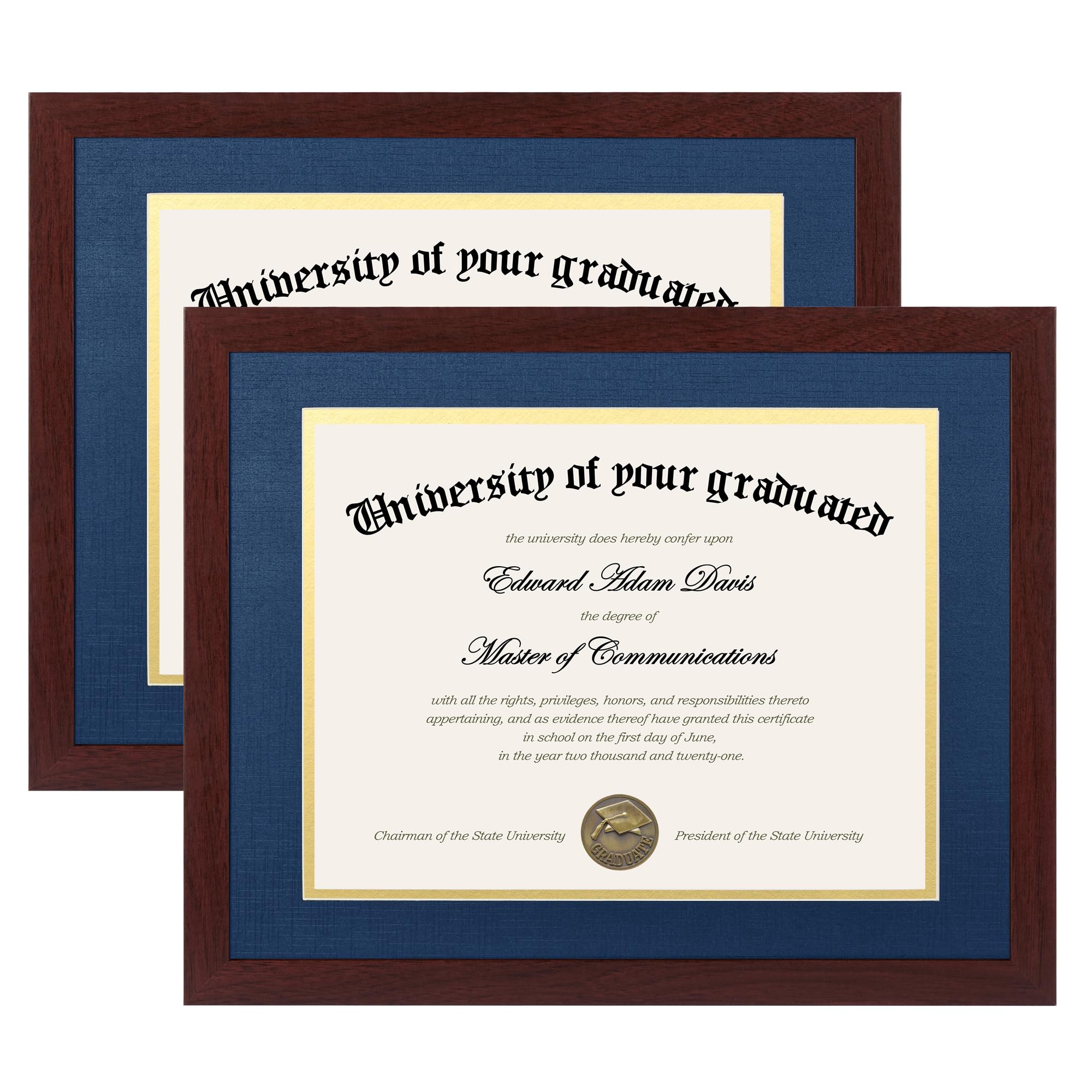 upsimples Diploma Frame with HD Glass, 11x14 Mahogany, 2 Pack
