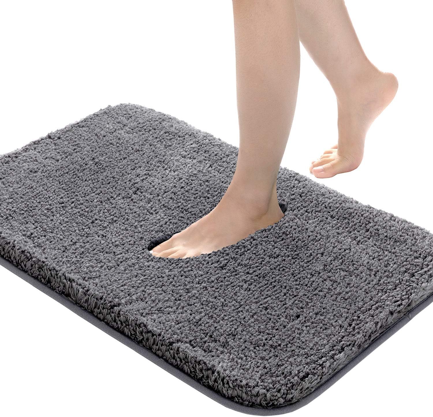 Bathroom Rug Non Slip Bath Mat for Bathroom, 20"x32", Water Absorbent Soft Microfiber Shaggy Bathroom Mat Machine Washable Bath Rug for Bathroom Thick Plush Carpet Rug for Shower, Dark Grey