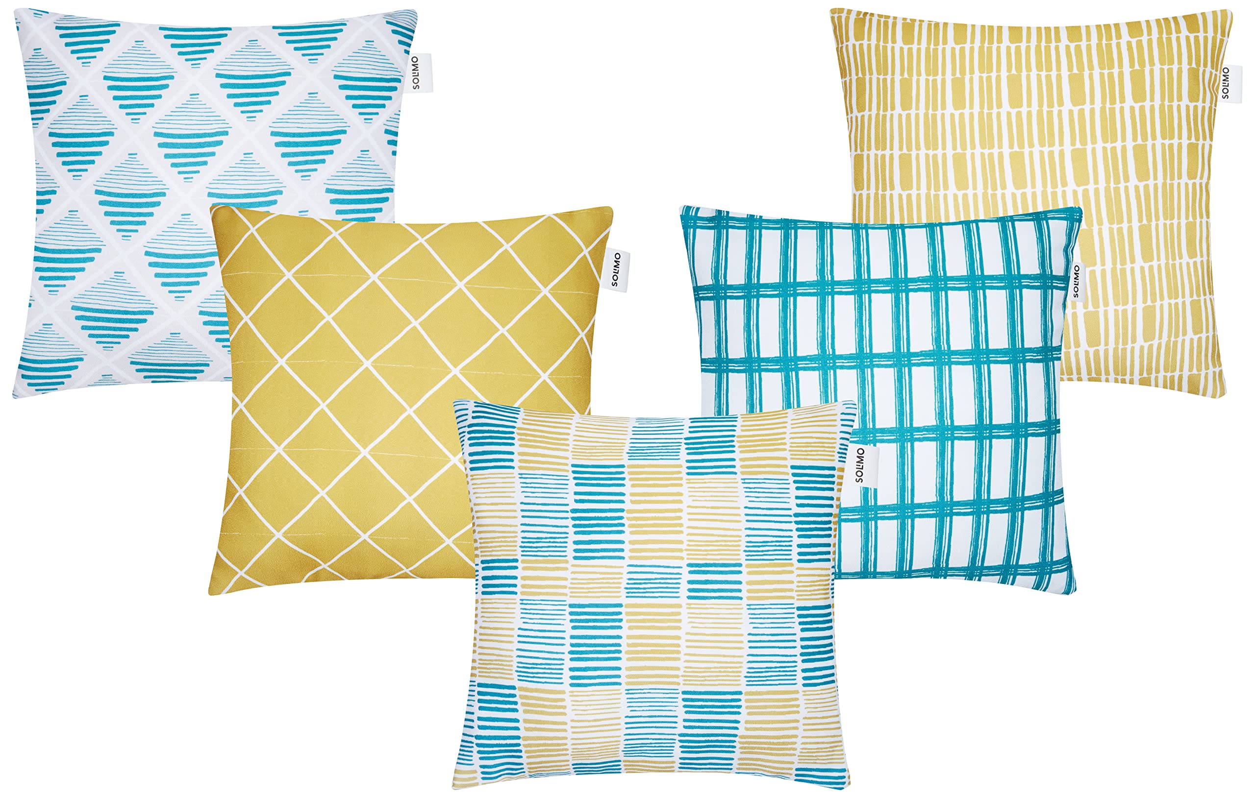 Amazon Brand - Solimo Leren Polyester Printed Cushion Covers, Set of 5, 16 x 16 Inch
