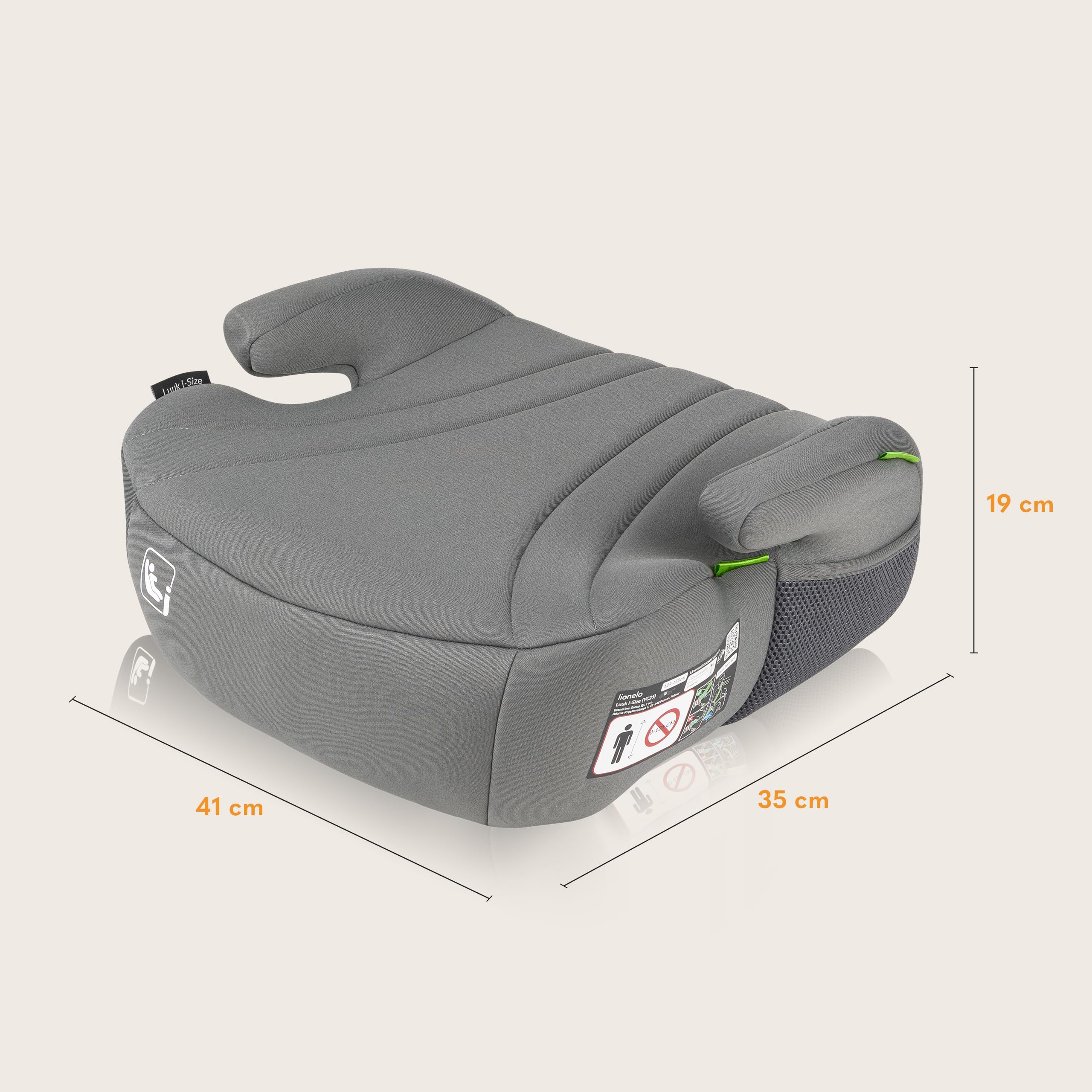 Lionelo Rialzo Auto per bambini LUUK I-Size Gruppo 2/3, 125-150 cm (22-36kg) Booster Leggero 1,6 kg e Comodo - Schiuma Adattiva, Braccioli, Traspirante e Lavabile, Facile installazione con cintura