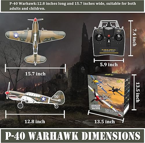 Miniatura 6 de 82.4 F Avión RC de 4 canales de control remoto, avión RC 4-CH listo para volar P40 avión controlado por radio para principiantes con sistema