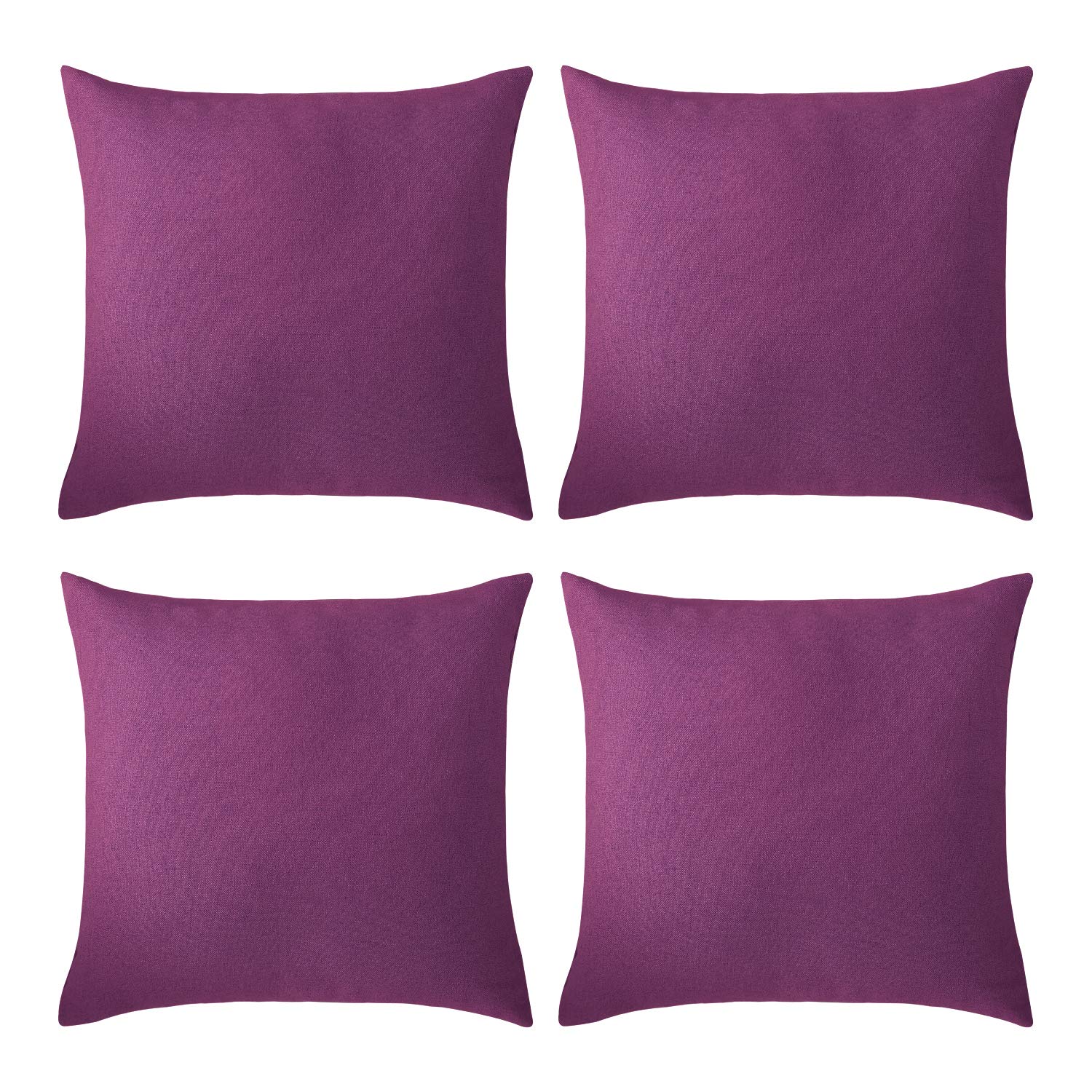 Deconovo Purple Decorative Throw Pillow Covers Faux Linen Texture Pillow Case Cushion Covers For Garden Furniture Cushions With Invisible Zip 18X18 Inch 4 Pieces