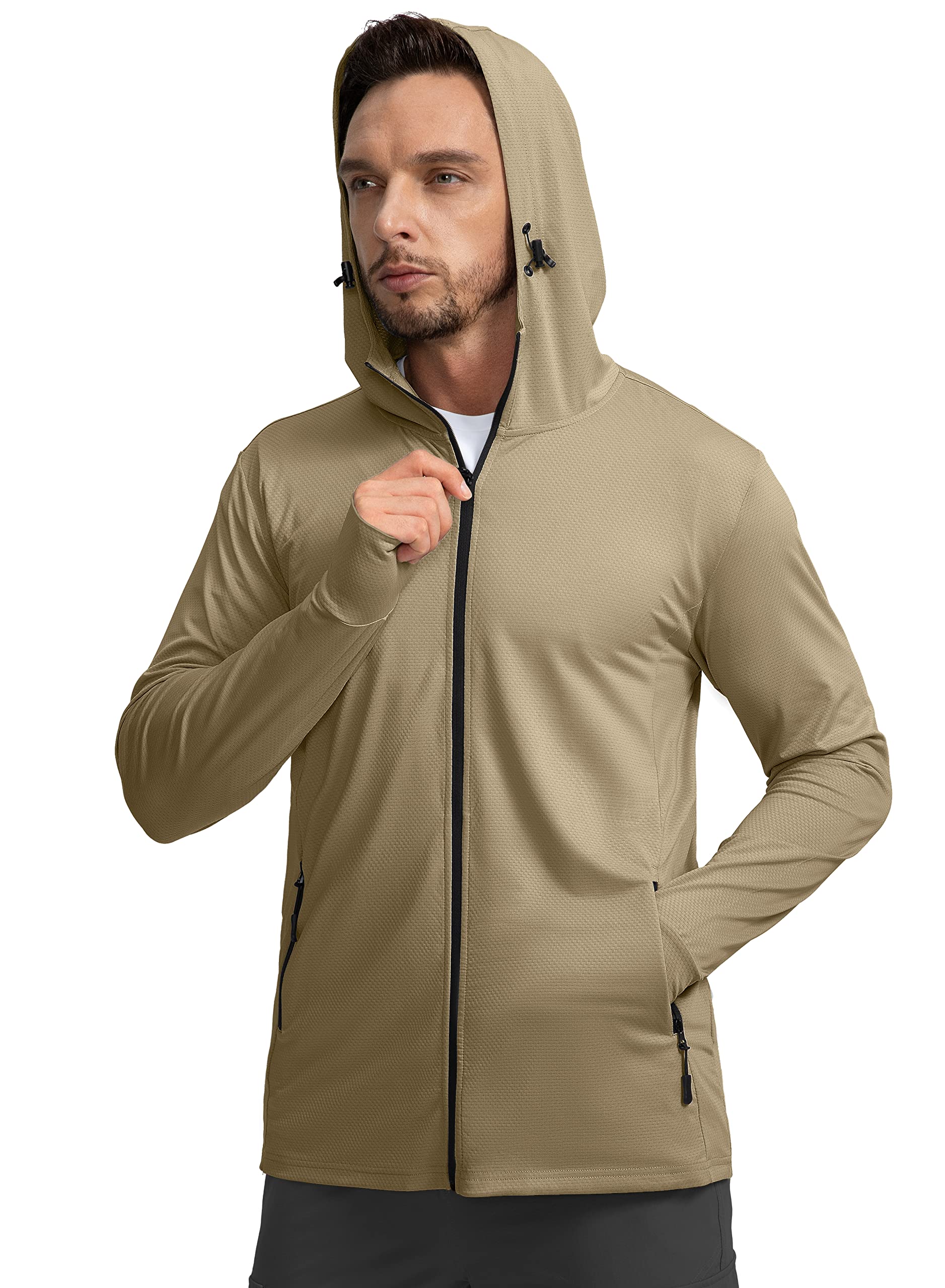 Men's UPF 50+ Light Jacket | Full Zip, Sun Protection Hoodie, Long Sleeve Sun Shirts, for Men, Hiking, Fishing, Zip Pockets