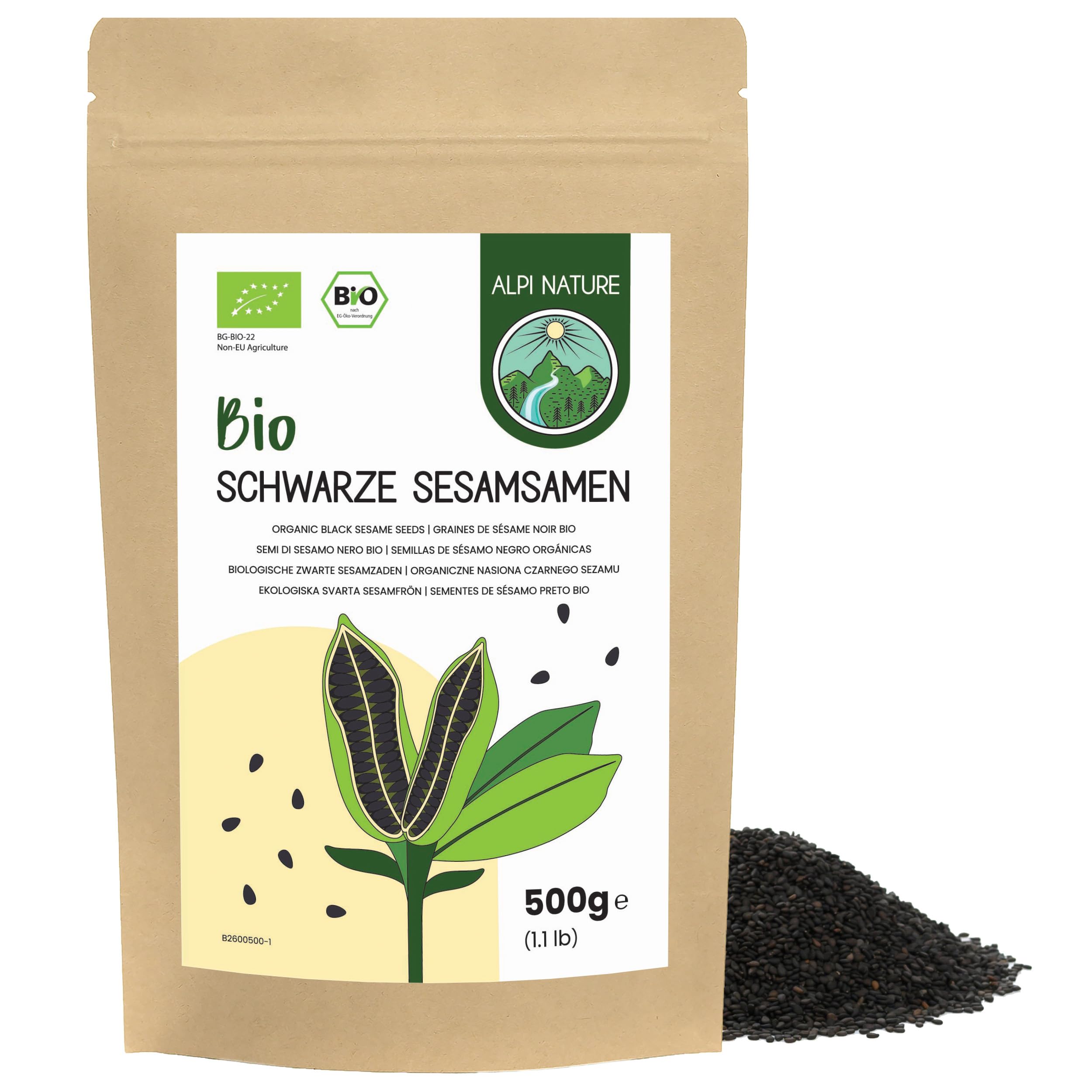 Alpi Nature Semillas de Sésamo Negro Orgánico 500g, Semillas Sesamo Negro Orgánico, sin Gluten