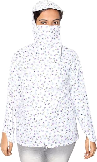 Goodluck Women's Cotton Full Sleeve Mask Suncoat | Sun Protection Against Tanning | Summer Coat | Cotton Coat