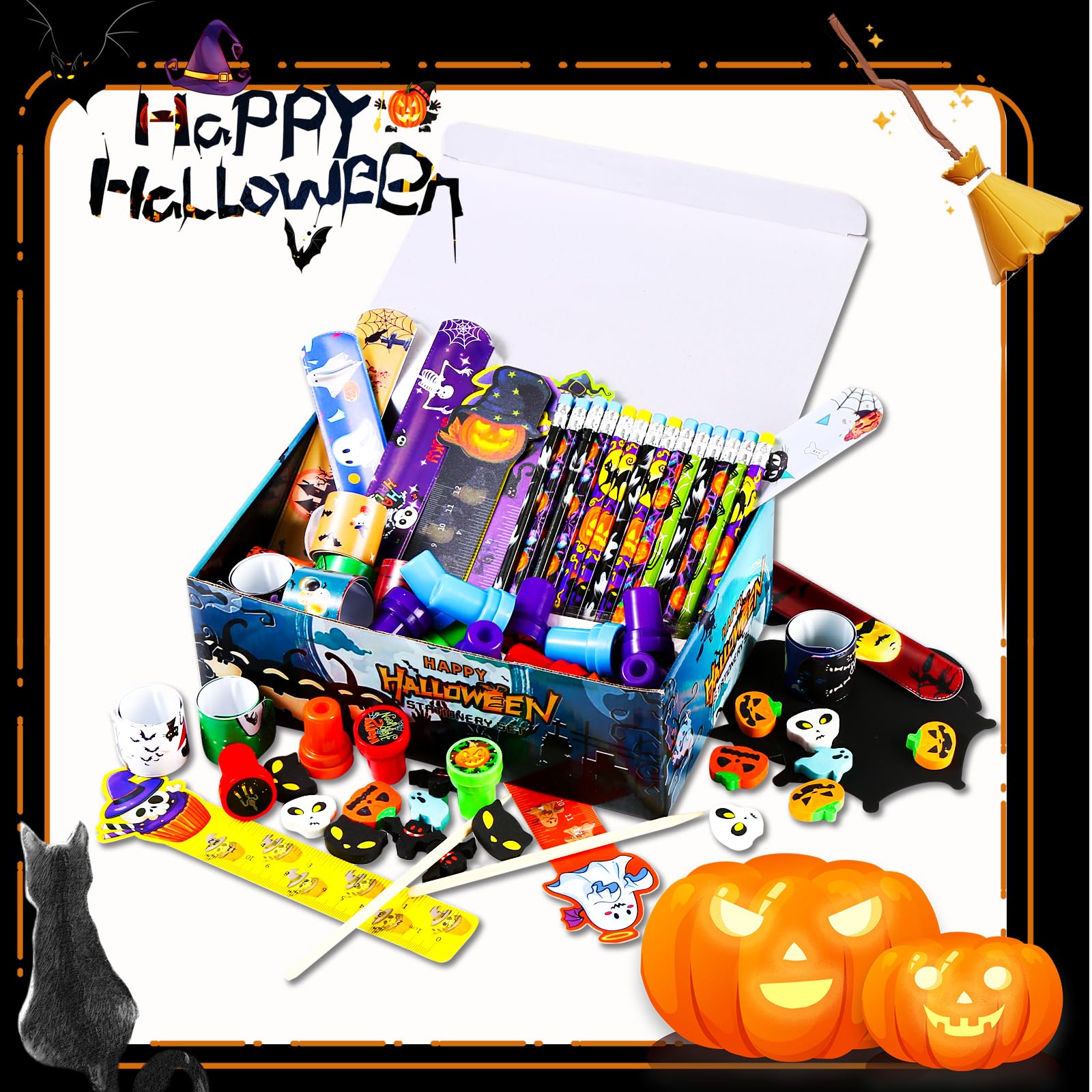 192Pcs Halloween Favors Stationery Gift Set, Trick or Treat Gifts for Kids, 24 Pack Halloween Party Favors for Kids Classroom Prizes Bulk Halloween School Supplies Goodie Bag Stuffers Fillers