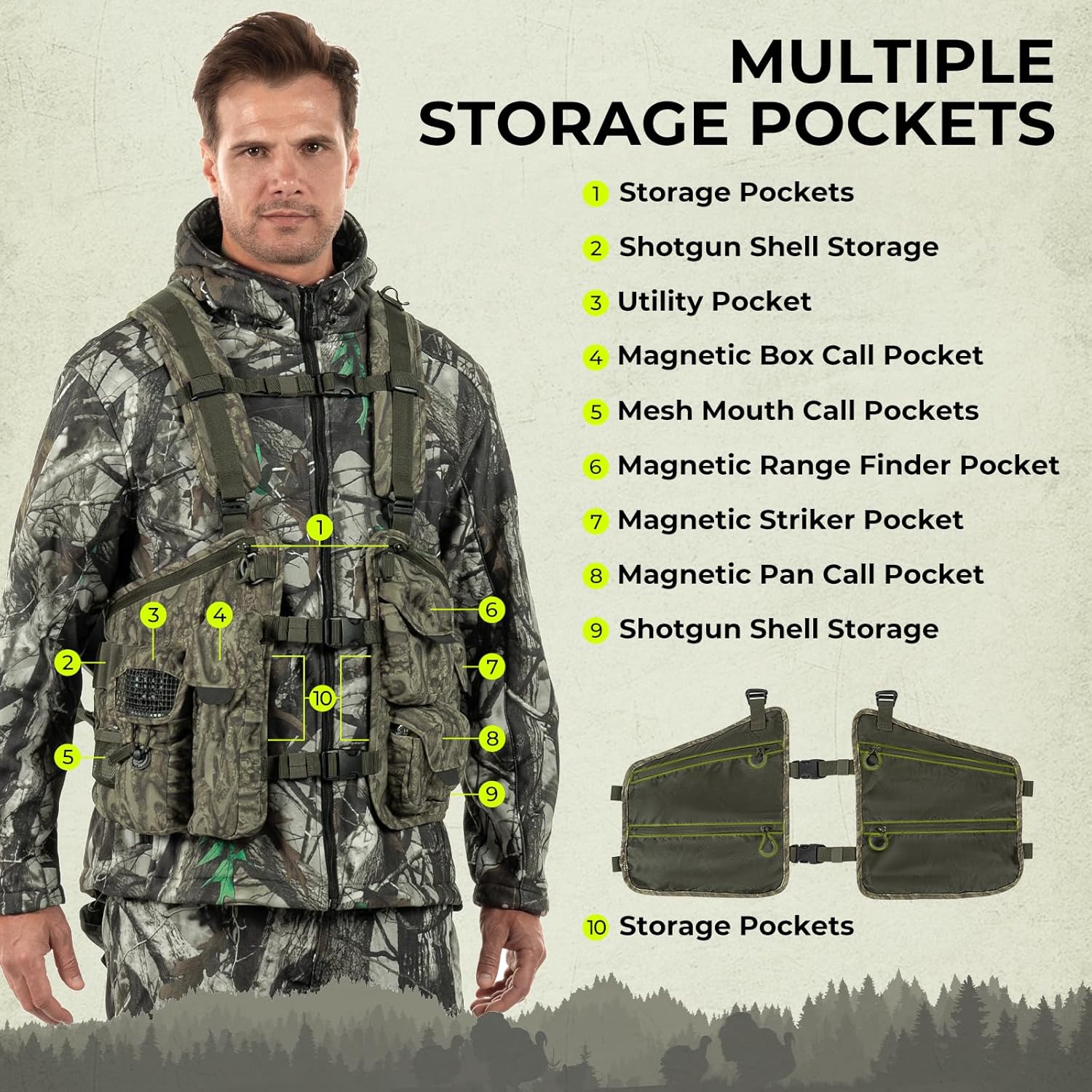 Extremus By KastKing BearHauler Turkey Hunting Vest with Thick Seat, Convertible Daypack, Hide-Away Shotgun Sling, Call & Shell Pockets, Hydration Pocket, Quiet Fabric