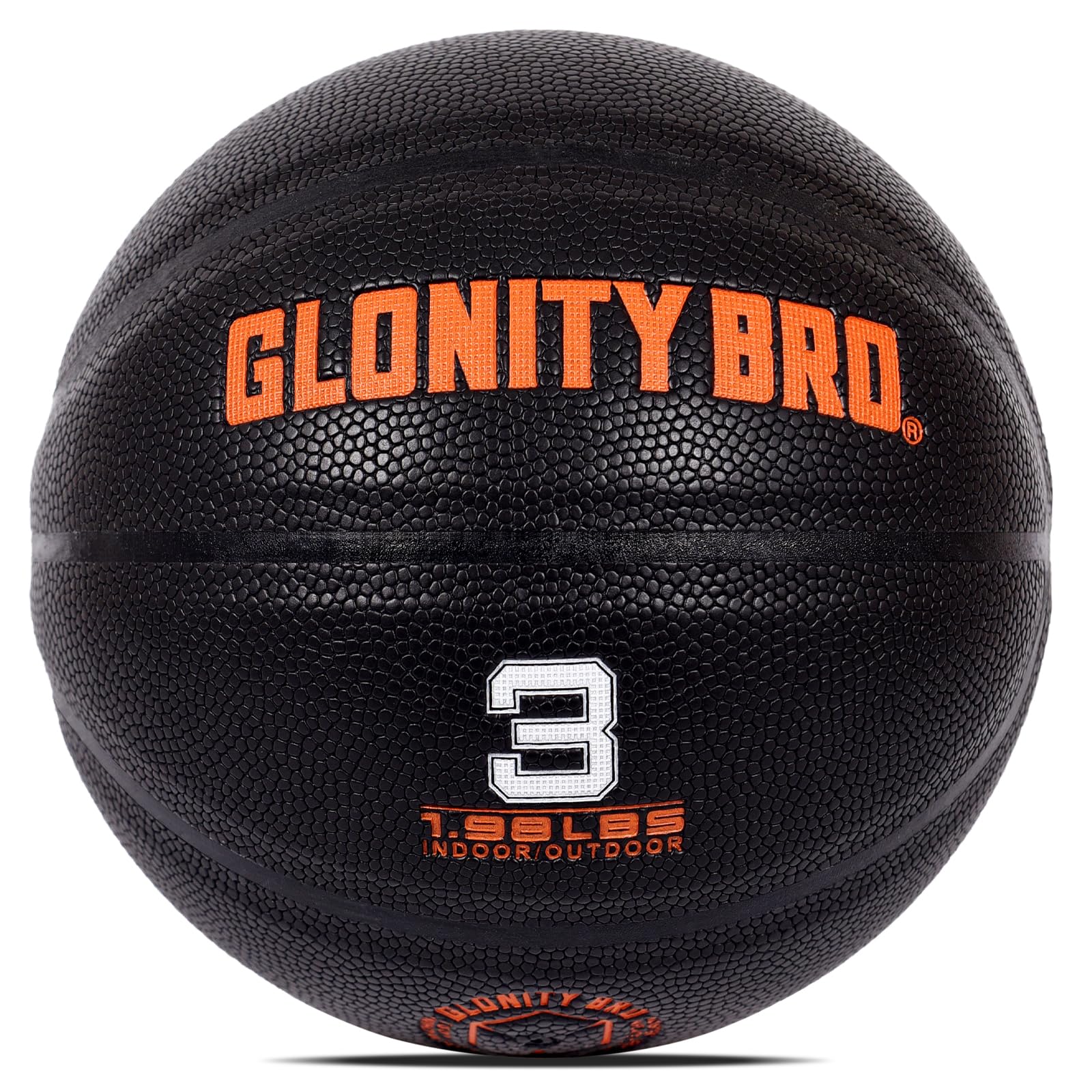 Glonity Bro Weighted Training Basketball 22.2" Size 3 Black Small Heavy Training Ball Durable & Wear-and-Tear Resistant Dribbling Trainer for Indoor or Outdoor (Black Orange, 1.98LBS - Size 3-22.2")