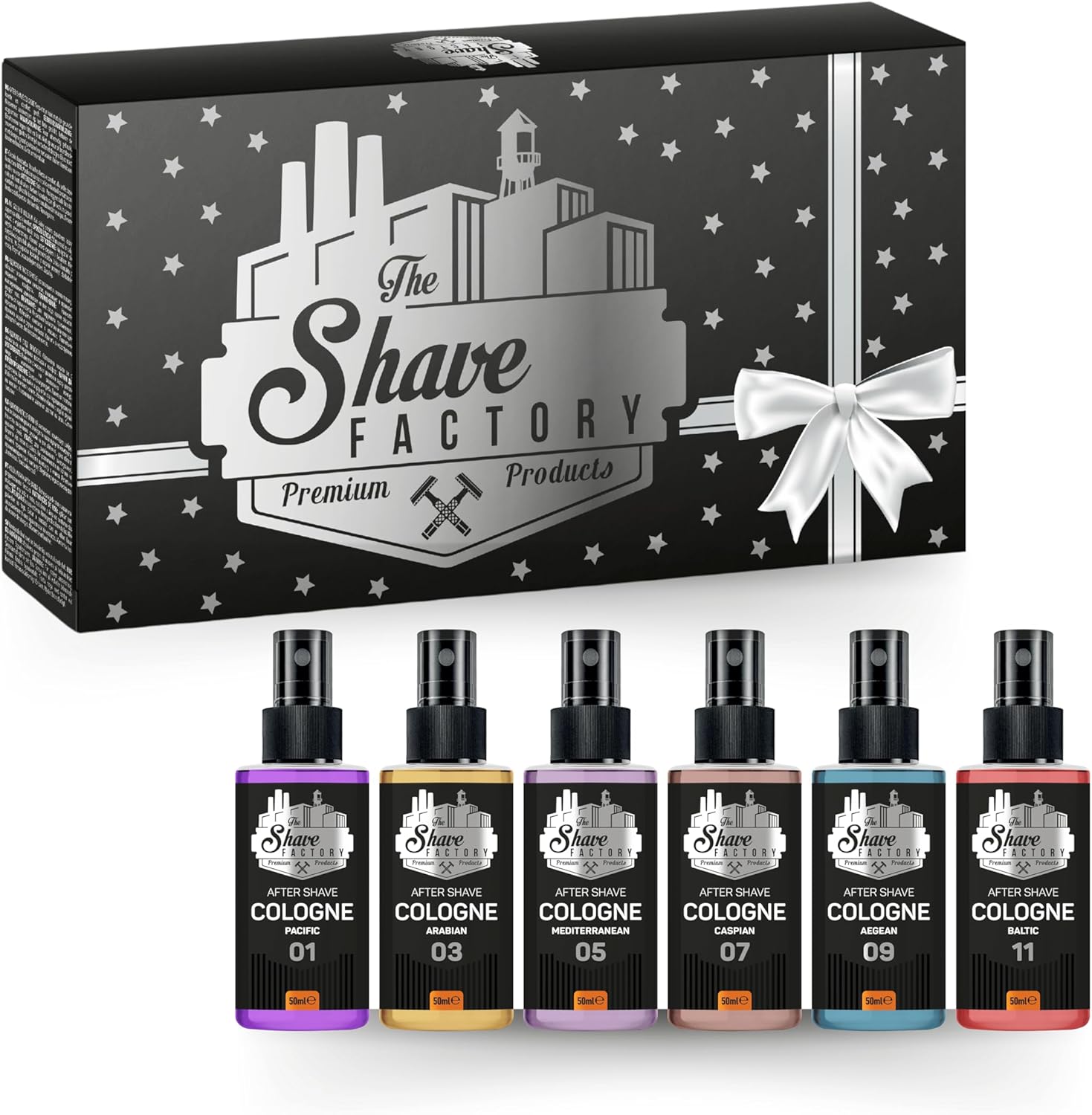 The Shave Factory Luxe After Shave Cologne Cadeausets – Stijlvolle Geurverzorgingsopties – Exclusieve Set van 6 Heerlijke After Shave Colognes 50ML (Set1)