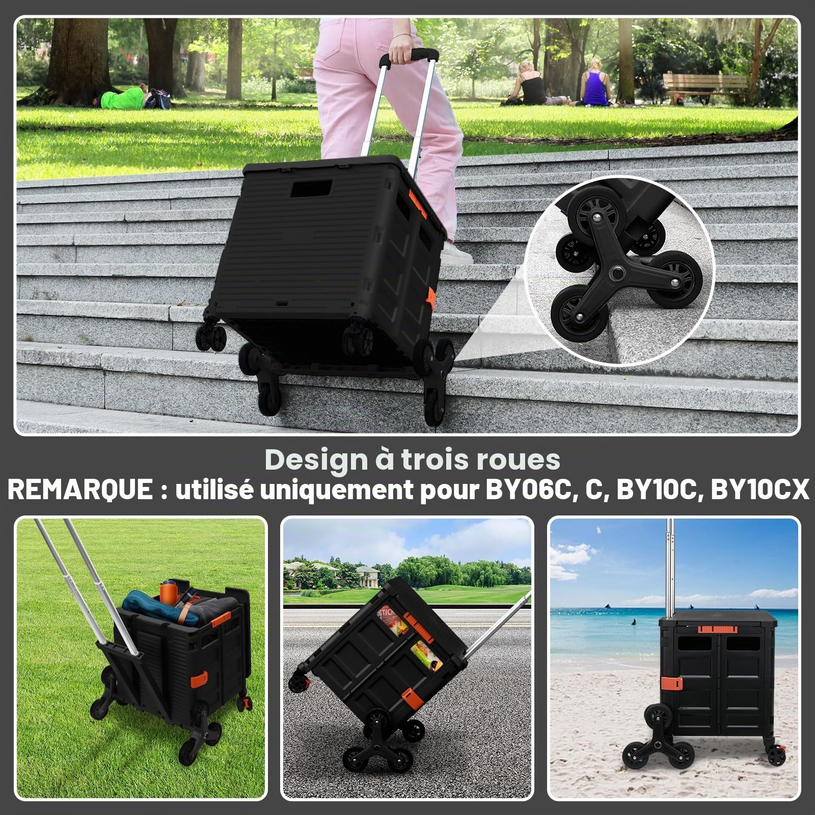 LexonElec x SELORSS 1 Paire de Roues de Remplacement Haute Résistance pour Escaliers - Roues Triangulaires Résistantes à l'Usure pour Chariot de Courses Pliable - Comprend Outil d'Installation