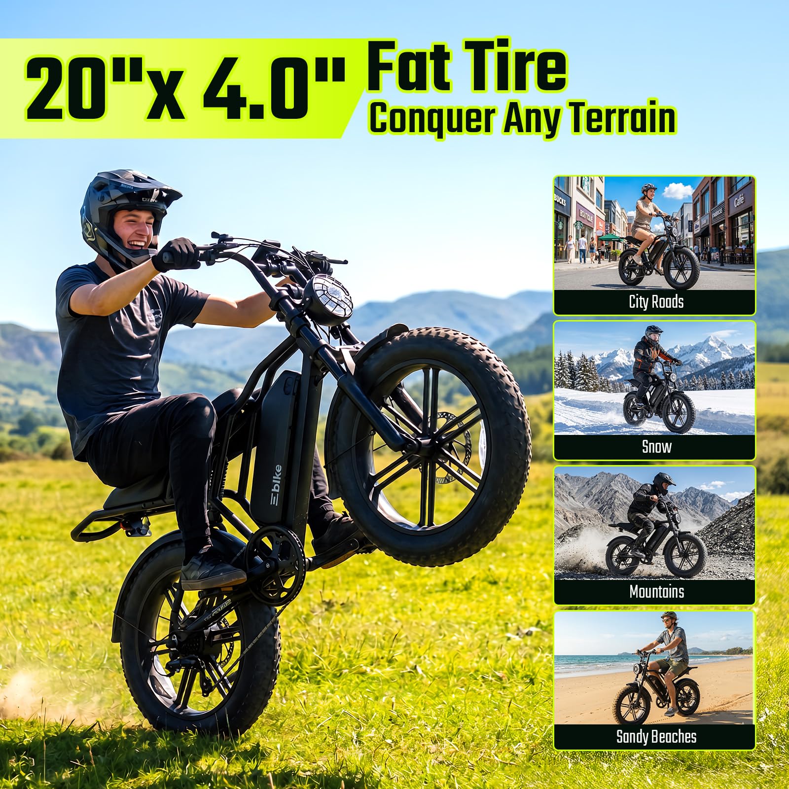 TST Electric Bike for Adults, 1500W Peak Motor Ebike, 20" x 4.0" Fat Tire E Bike, 48V 15Ah Removable Battery, Dual Suspension, Disc Brakes, LCD & APP Control, UL 2849, for Commuting Off-Road - 4