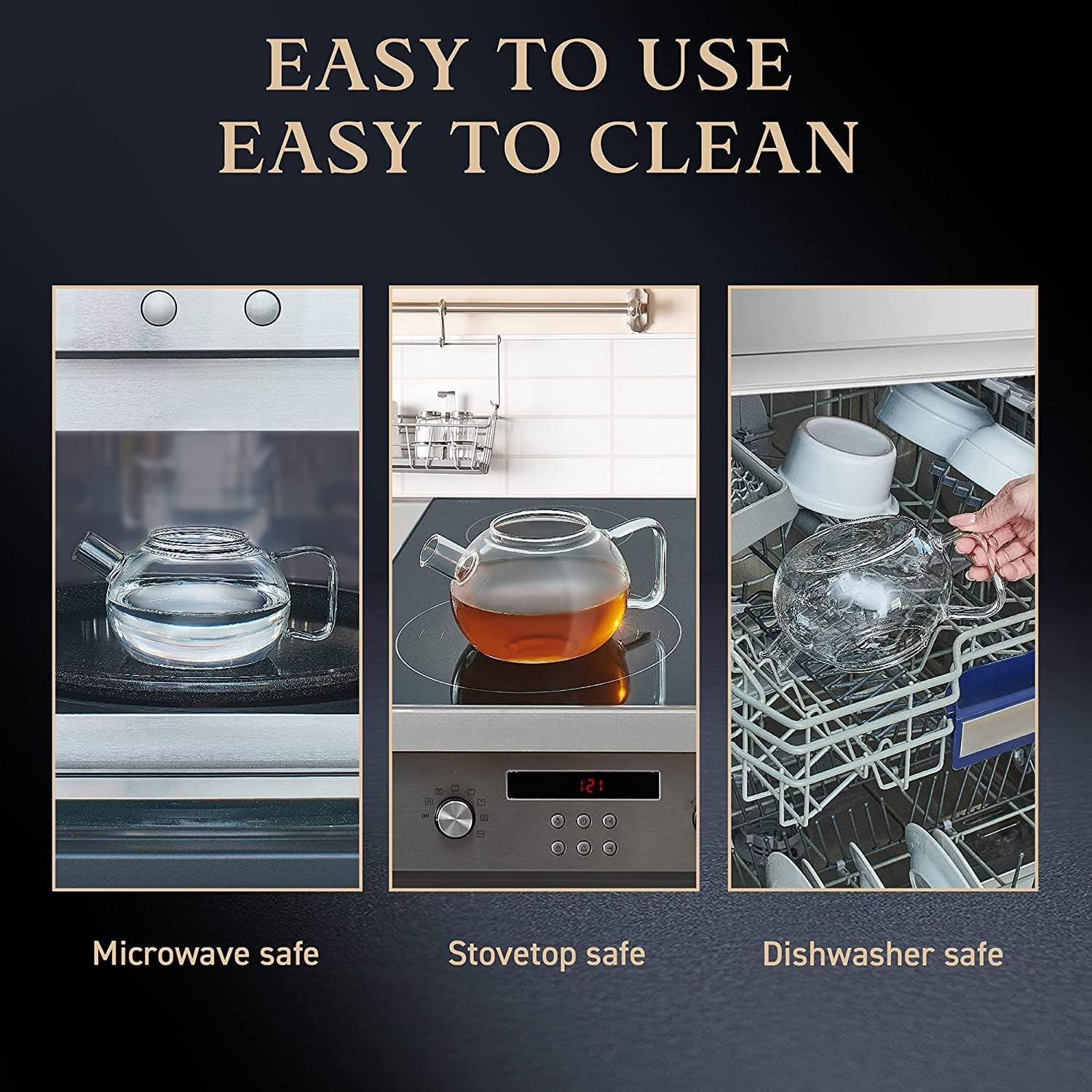 GipiBox® Glass Teapot with Infuser Kettle for Loose Leaf & Blooming Tea Stovetop & Microwave Safe Borosilicate Glass 1 Litre Clear Pot with Removable... 1