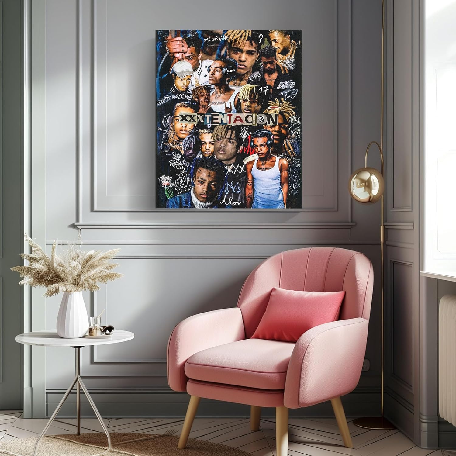 XXXTentacion Canvas Wall Art, Rapper Collage Music Poster for Bedroom and Studio Decor, Framed Aesthetic Hip Hop Artwork, 12x16 Inch