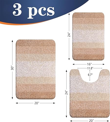 Miniatura 2 de OLANLY Juego de alfombras de baño de 3 piezas, alfombras de baño de microfibra suave y absorbente y alfombra de inodoro de contorno en forma de U,