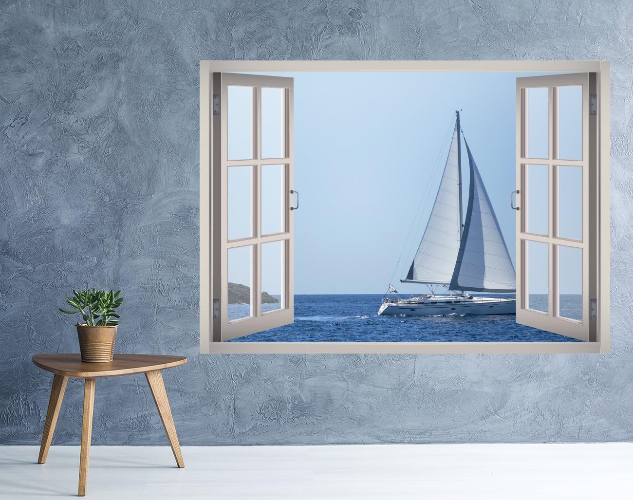 West Mountain Sail Water View Window 3D Wall Decal Art Removable Wallpaper Mural Sticker Vinyl Home Decor W70 (Large (49''W x 35''H))