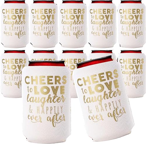 Vista 26 de Juego de 12 decoraciones para latas de boda, Cheers to Love Laughter and Happily Ever After, decoración de cena de ensayo de boda, despedidas