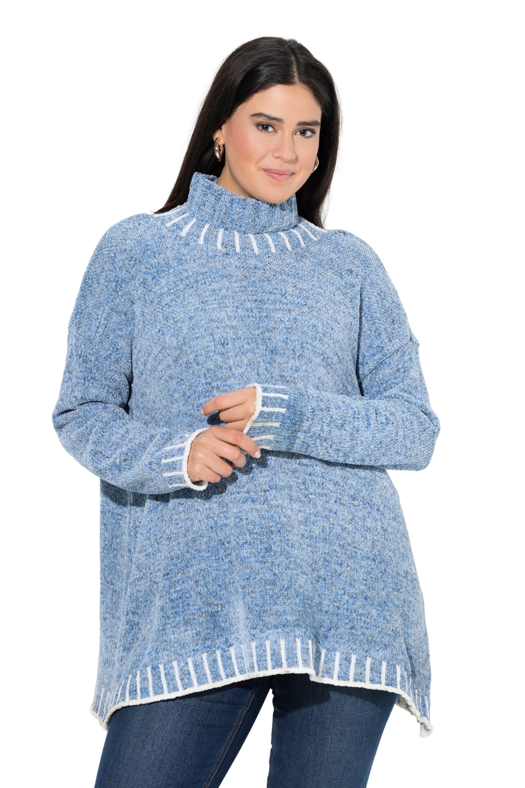 Ulla Popken Damen große Größen Übergrößen Plus Size Pullover, Chenille, Oversized, Stehkragen, Langarm 843068