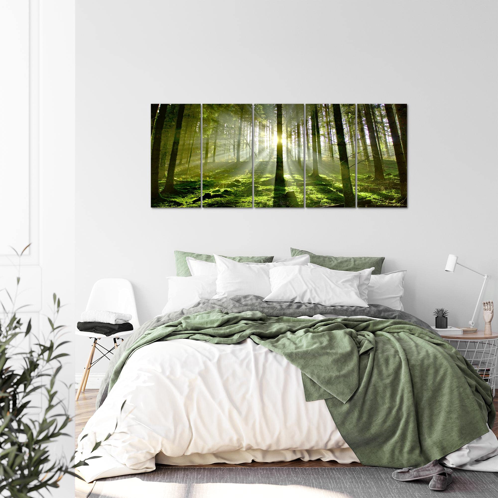 Runa Art Tableau mural XXL Forêt Paysage 200 x 80 cm Vert 5 Parties - 602955a
