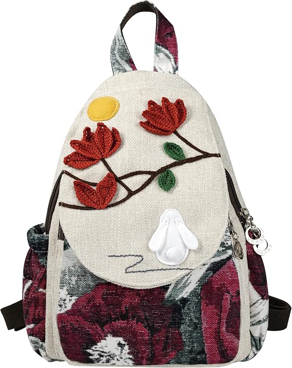Boho Chic Knit Backpack - Handcrafted, Soft Fabric, Multi-Pocket, Anti-Theft, : Bohemian Knit Backpack - Handcrafted, Multi-Pocket, Secure  main image 4