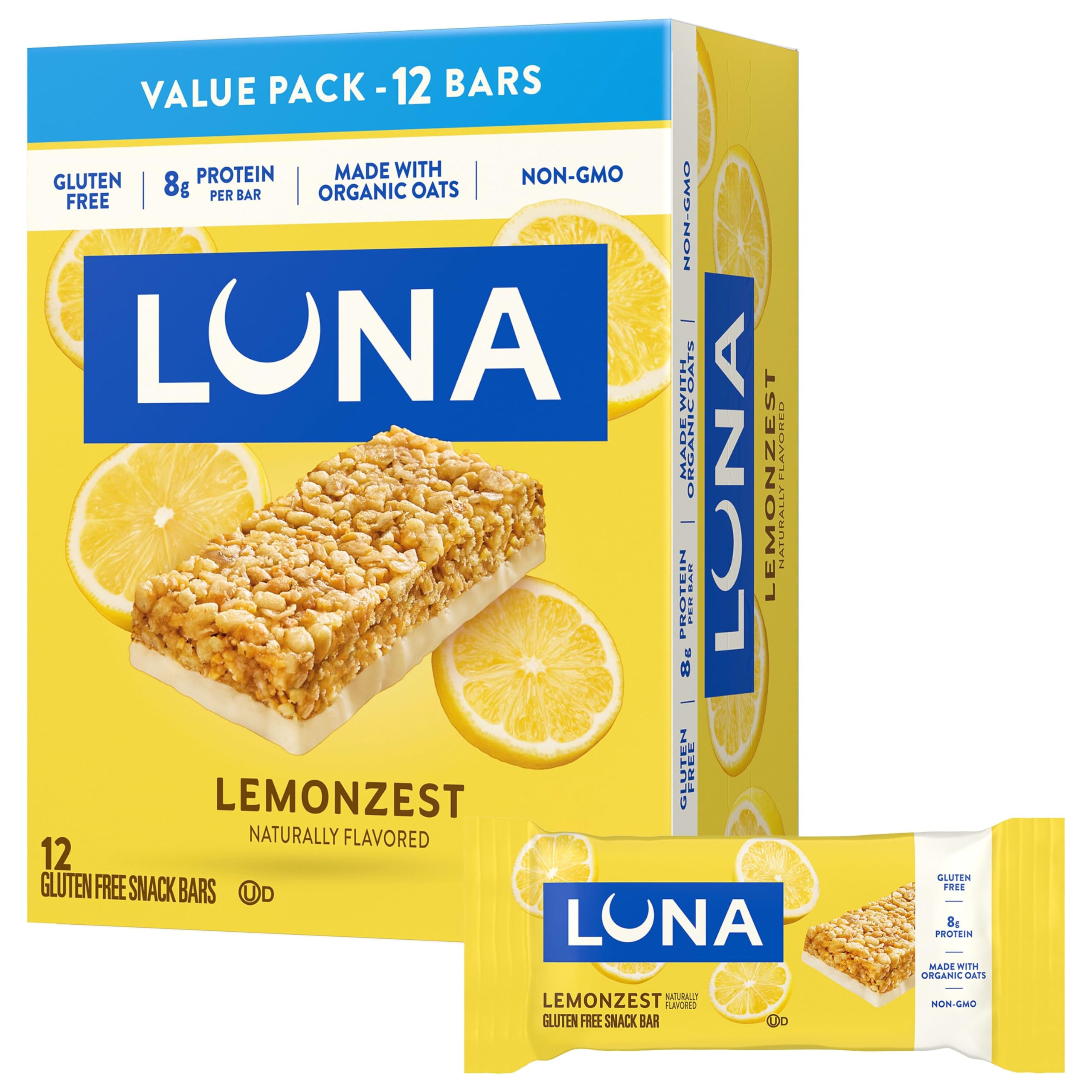 Clif Bar Luna Minis Energy Bar - Box of 12 1.69oz (48g) Bars (Lemon Zest)