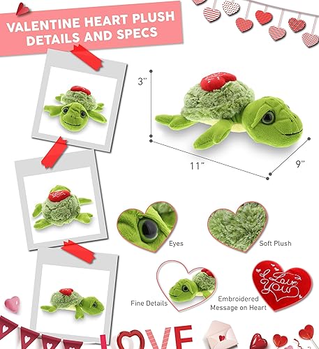 Miniatura 3 de DolliBu Peluche de San Valentín con texto en inglés "I Love You" de tortuga marina verde pequeña, lindo animal de peluche con corazón rojo y nombre,