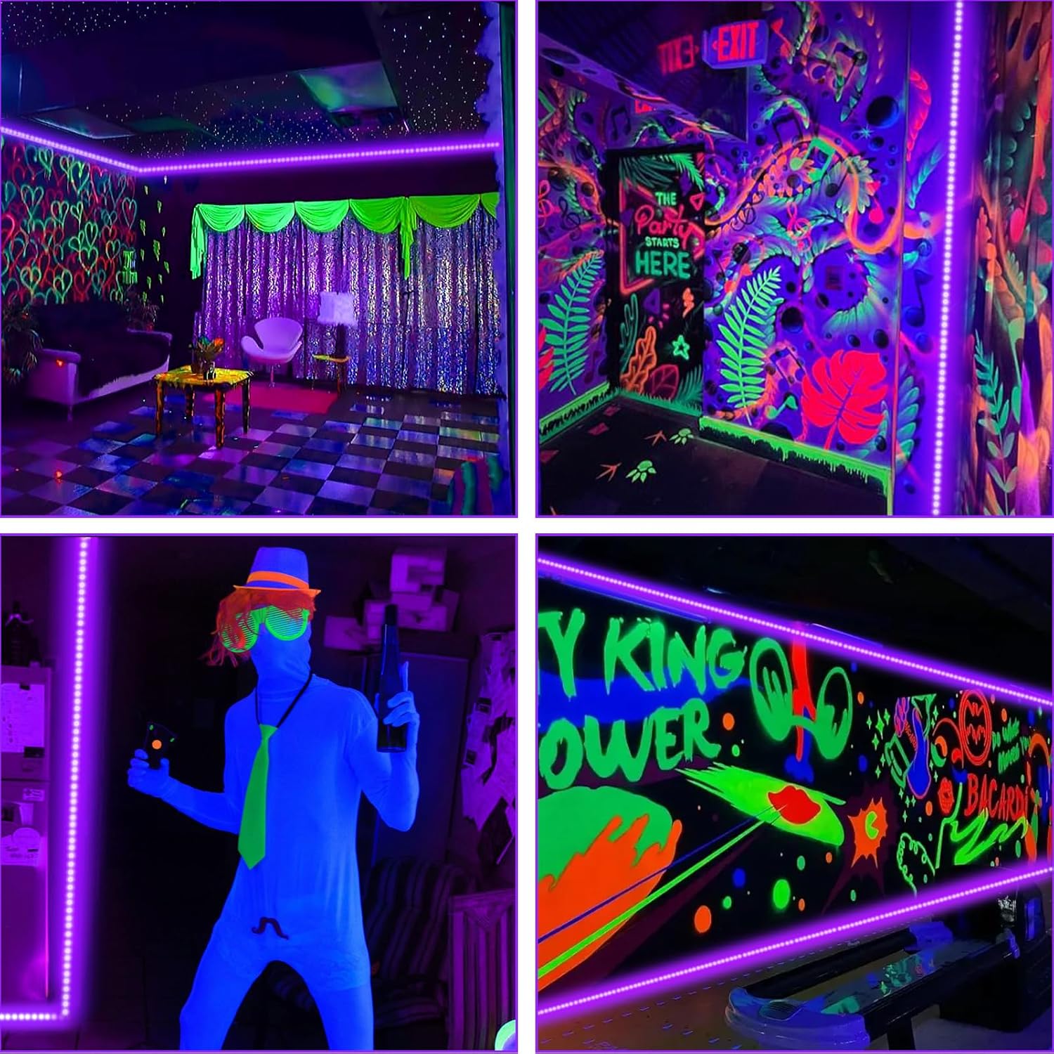 50 Foot Black Light Strip & Remote, 900LEDs, Dimmable 12V Flexible Black Lights for Glow Party, Bedroom, Halloween, Fluorescent Tapestry Poster, 3 Lighting Modes, Non-Waterproof