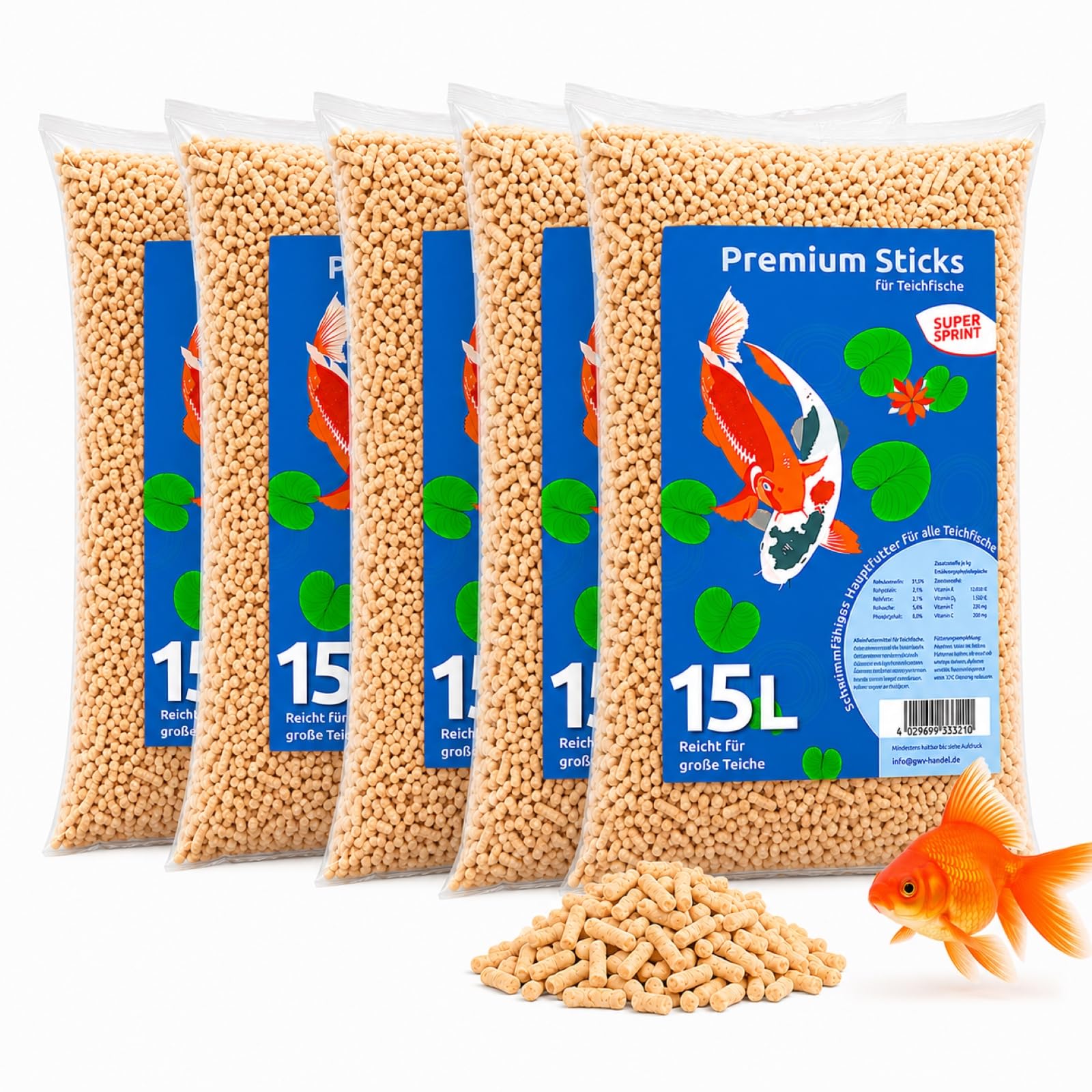 Bâtons de nourriture pour poissons de bassin - 75 l - Pour poissons caroïs rouges et poissons de bassin - Aliment complet flottant avec vitamines faciles à digérer - Bâtons de bassin de jardin pour