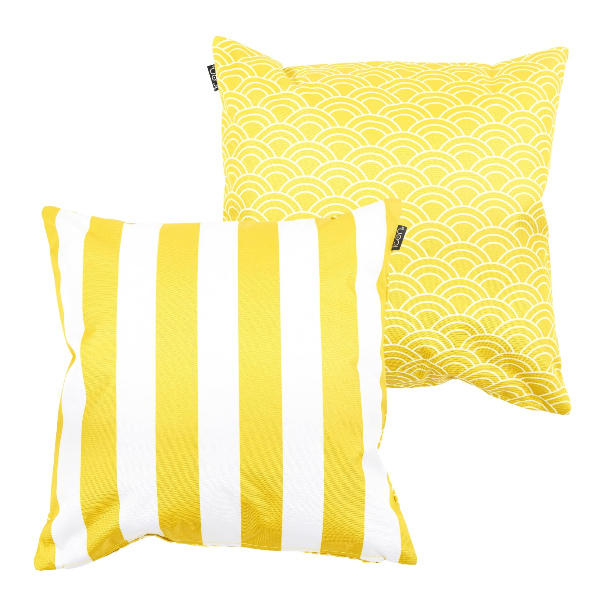 Bean Bag Bazaar Yellow Outdoor Cushions Filled, Stripe Collection, Reversible Print, Set Of 2, 43Cm X 43Cm, Water Resistant, Outdoor Cushions For Garden Furniture, Garden, Patio