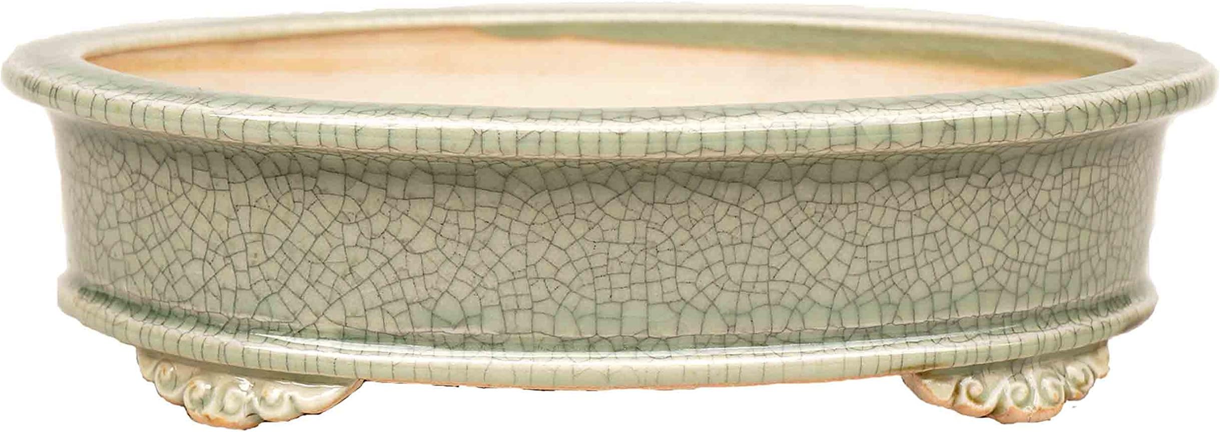 YUKIMONO Tokoname Eimei Oval Bonsai Pot in Celadon, 7.5-Inch