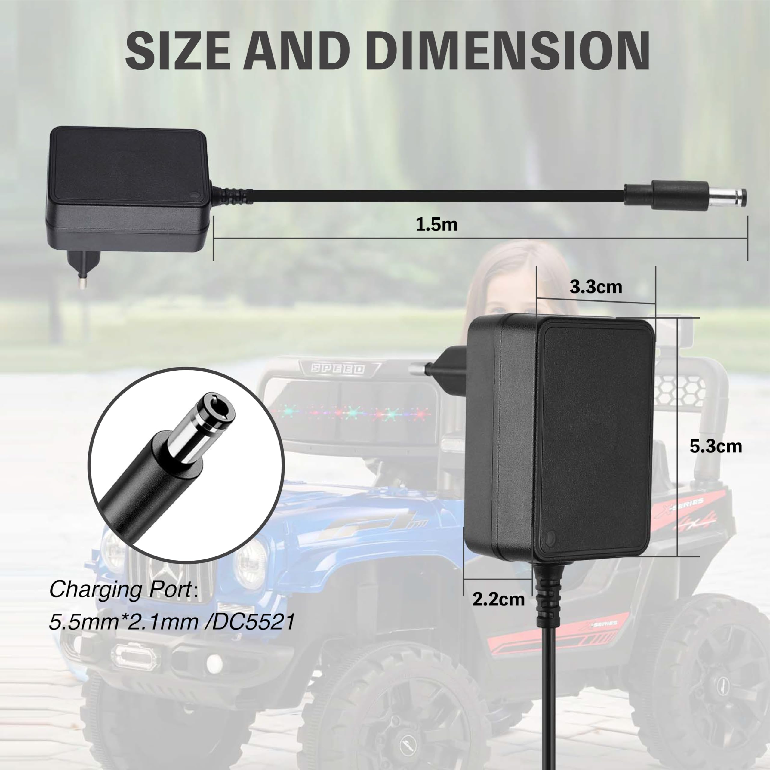Chargeur 12V 1A pour Voiture électrique d'enfant Connecteur 5,5 mm x 2,1 mm