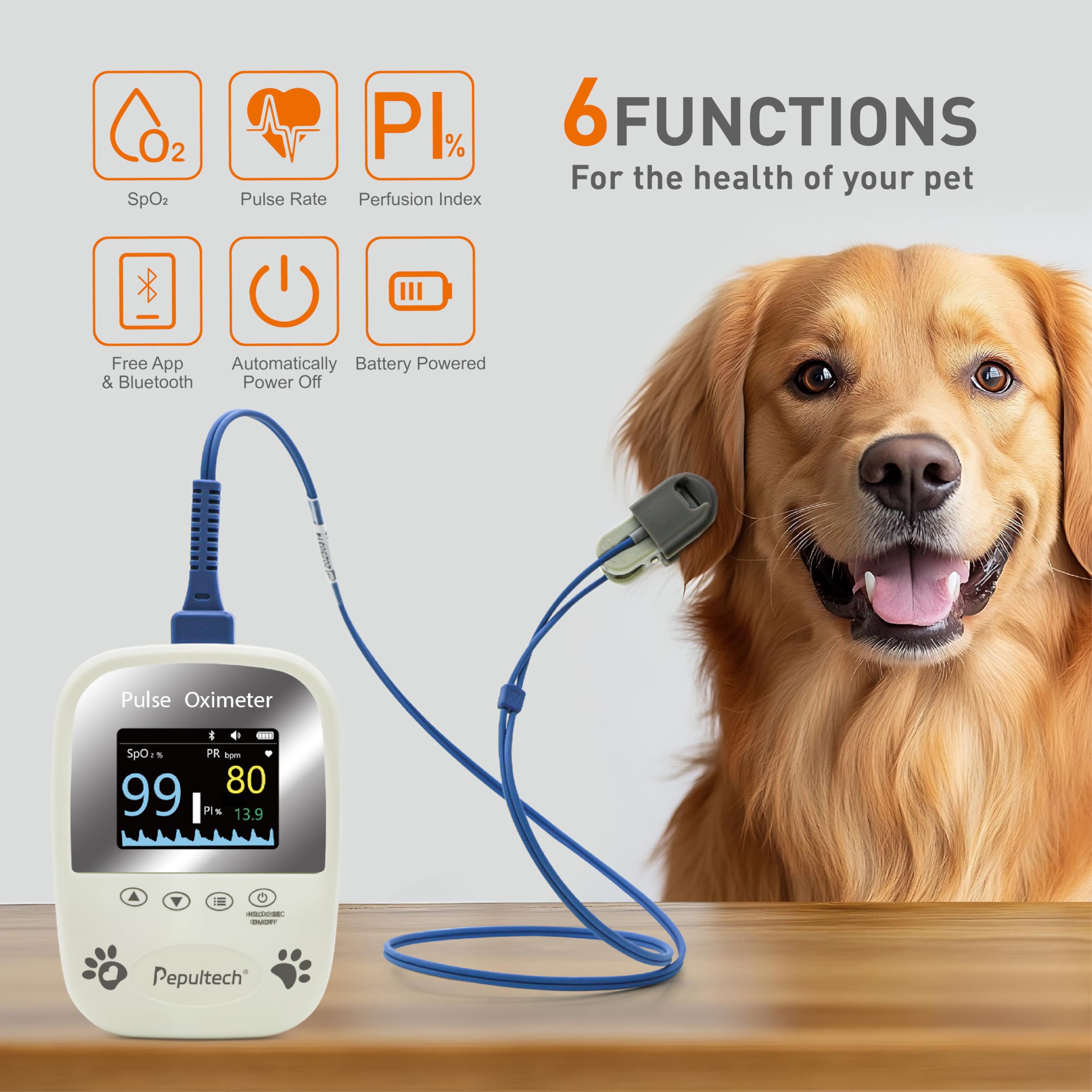Oxymètre de pouls spo2 pour animaux, appareil d'oxymètre de pouls animal numérique portable pour chien de compagnie et chat sonde de langue, facile à utiliser, surveillance précise