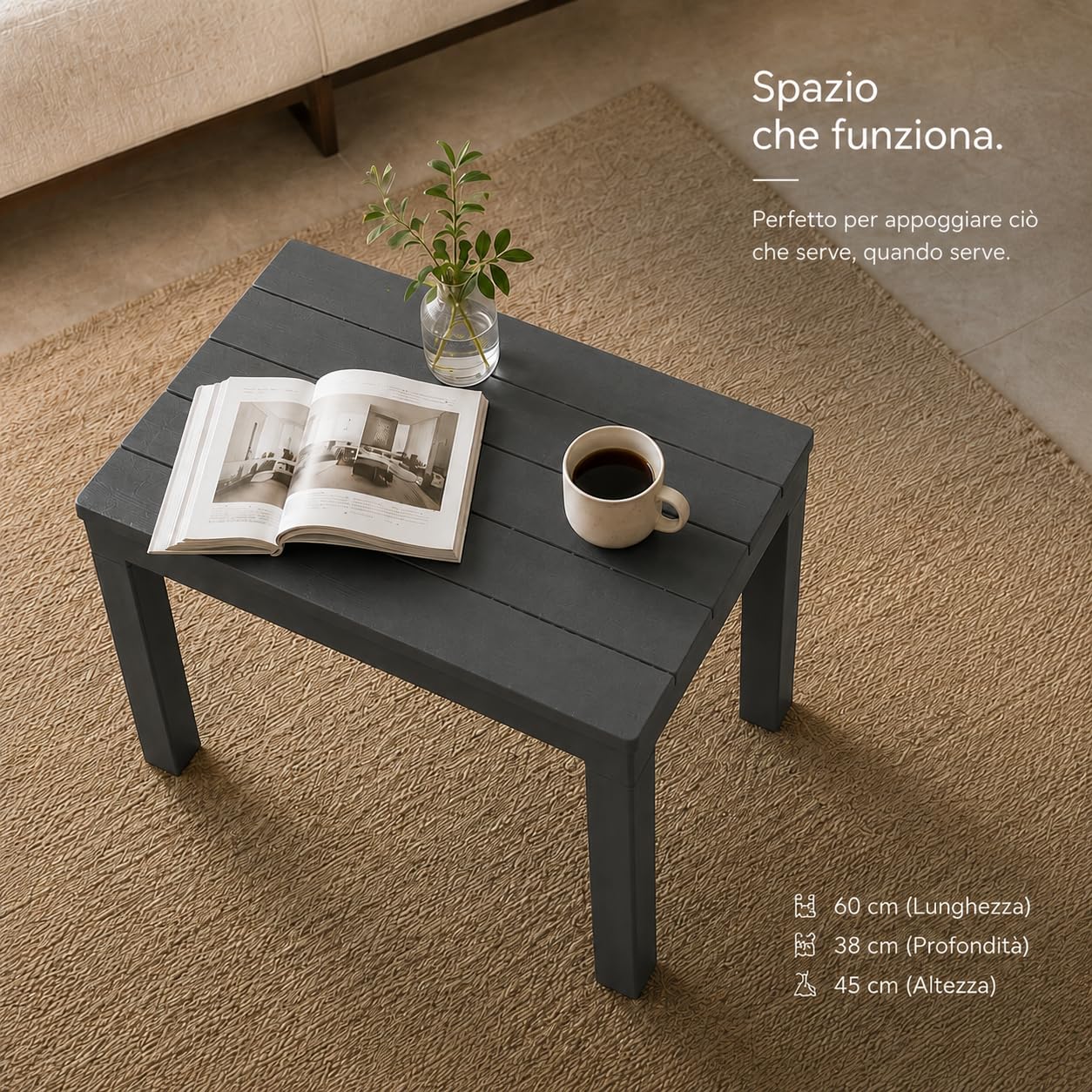 Maury' Tavolino/Seduta doppio utilizzo Timor in Polipropilene da Esterno, Dimensioni 60x38x45 cm per Relax all'Aperto, Comfort e Stile (Antracite)