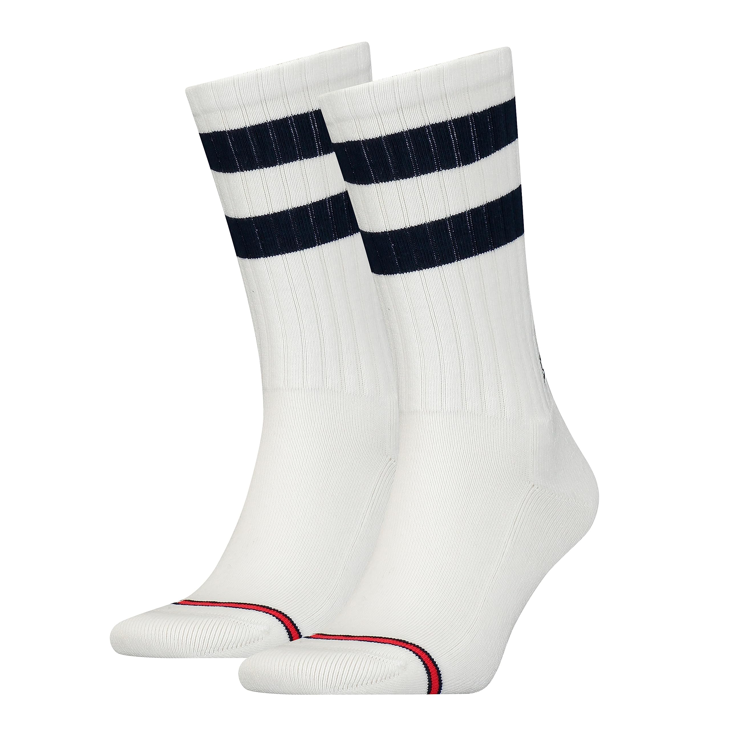 Tommy Hilfiger Unisex Tommy Jeans Sport Stripe crew socks, white/navy, 35/38