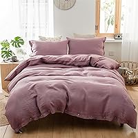Vista 34 de Simple&Opulence - Juego de funda de edredón 100 % lino, 2 piezas con cierre de botón de coco, de lino francés lavado, color liso, suave