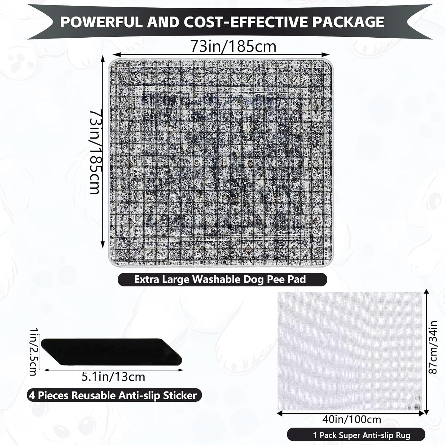 FUMMI Extra Large Washable Pee Pads for Dogs (72"x72", 1 Pack), Super Thickening Absorbent Reusable Puppy Pads, Non-Slip Leakproof Dog Traning Pads Whelping Pad for Dogs (Black, 72"x72" (1 Pack))