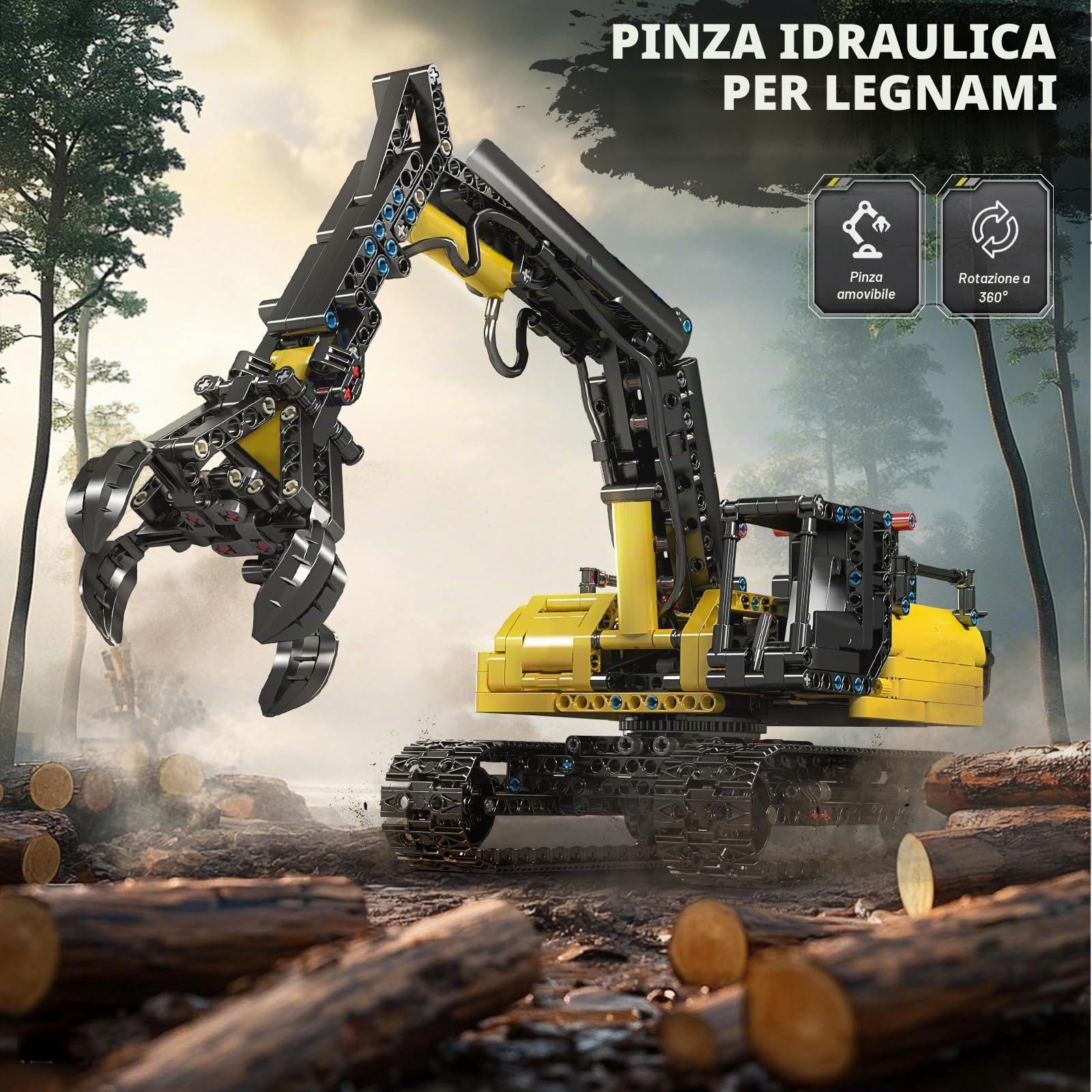Mould King 17077 Technik Escavatore cingolato, pinza idraulica in legno, escavatore giocattolo per adulti, escavatore a busta, giocattolo educativo meccanico (versione statica)