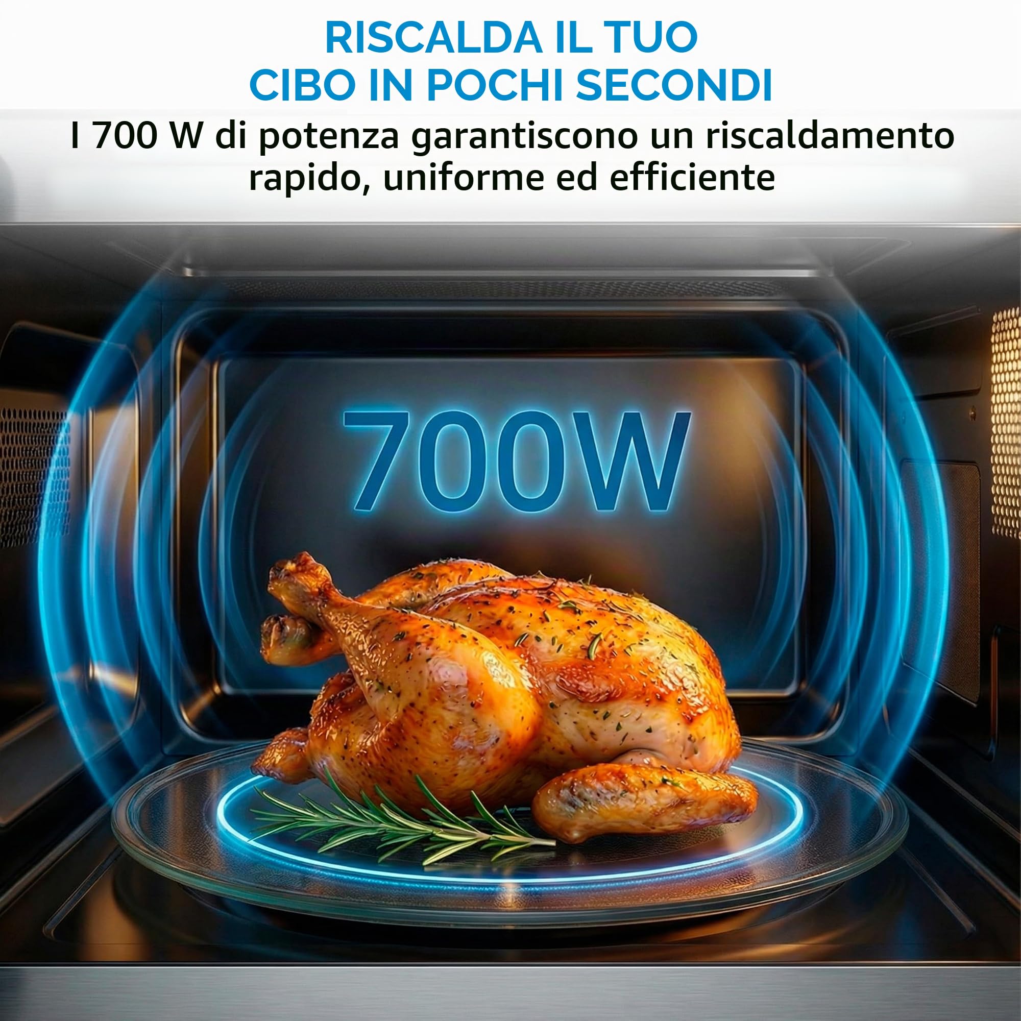 Midea Microonde da 20 litri e 700 W di potenza, forno a microonde nero da tavolo con piatto girevole, funzione scongelamento, 5 livelli di potenza, timer, forno a microonde senza grill