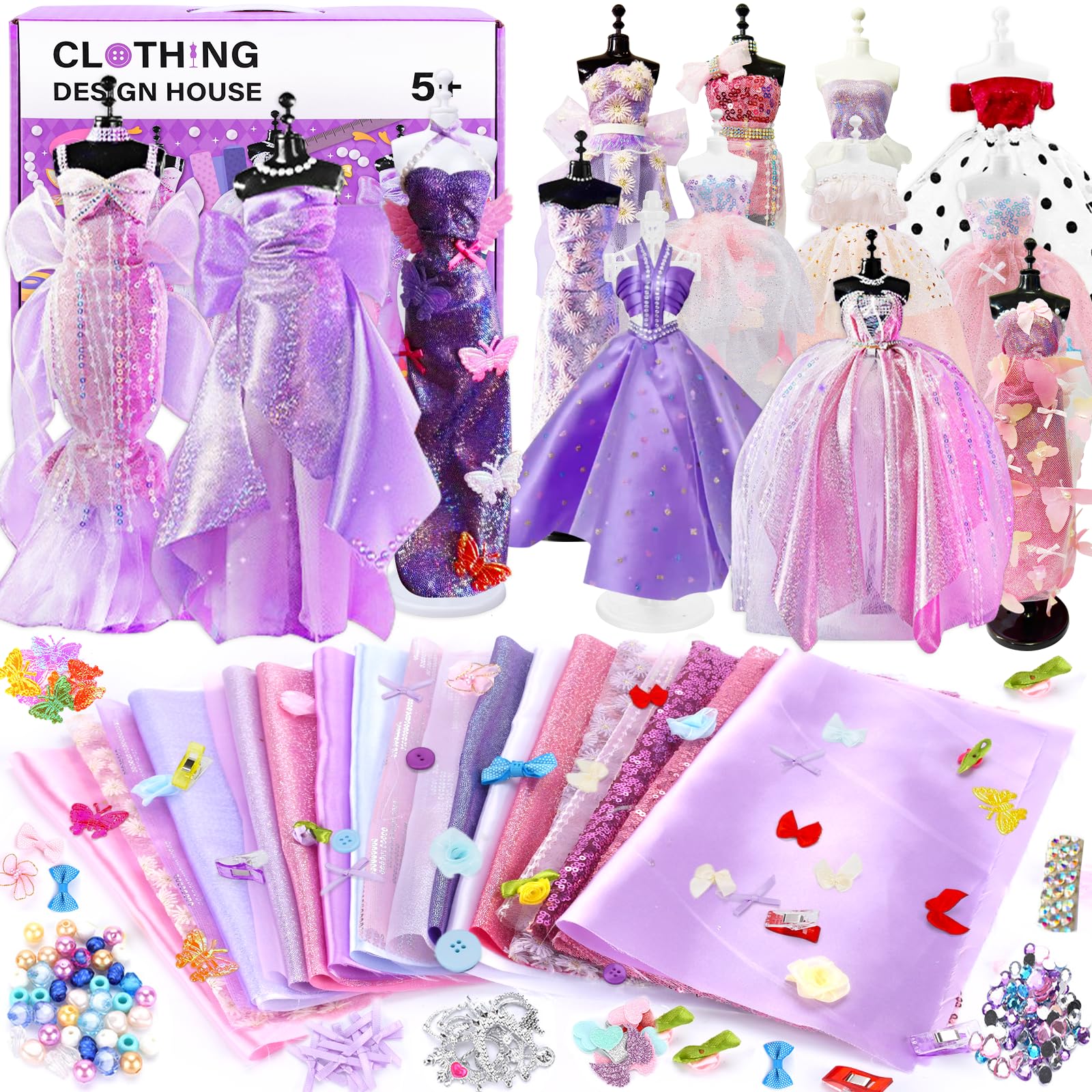 BBWELL Kit di Design di Moda per Ragazze,1200+Kit per Arte e Artigianato Creativi,Lavoretti Creativi Arte e Artigianato Fashion Designer Kit,Cucito Giochi Lavoretti per Ragazze 6-12+ Anni Regali