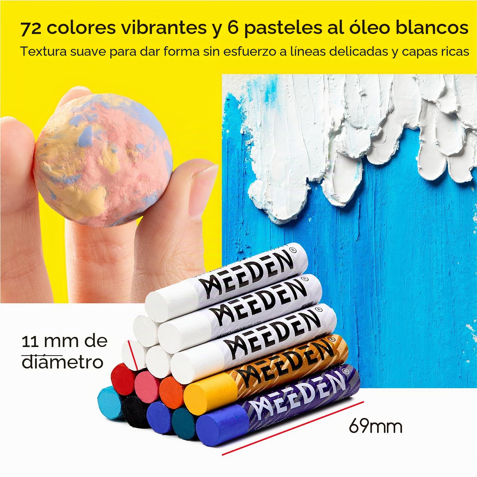 MEEDEN Juego de pasteles al óleo suaves: kit de 102 piezas de pastel al óleo con 72 colores y 6 colores pastel blancos, crayones al óleo todo en uno con papel, cuchillo de paleta, cinta adhesiva