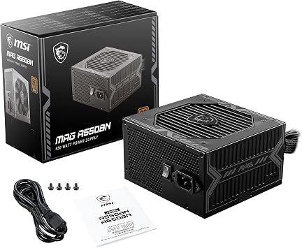 MSI MAG A550BN, Non-Modular Compact 550W Power Supply, 80+ Bronze, Low-Noise Fan, Active PFC Design,