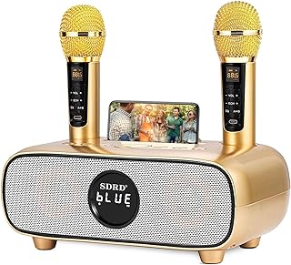 Karaoke Machine, Bluetooth Karaoke System, Portable PA System Karaoke Box with 2 Microphones, Speaker with Mobile Phone Holder/USB/TF Card/AUX-In, Music Box for Home, Home Party, Picnic, Outdoor