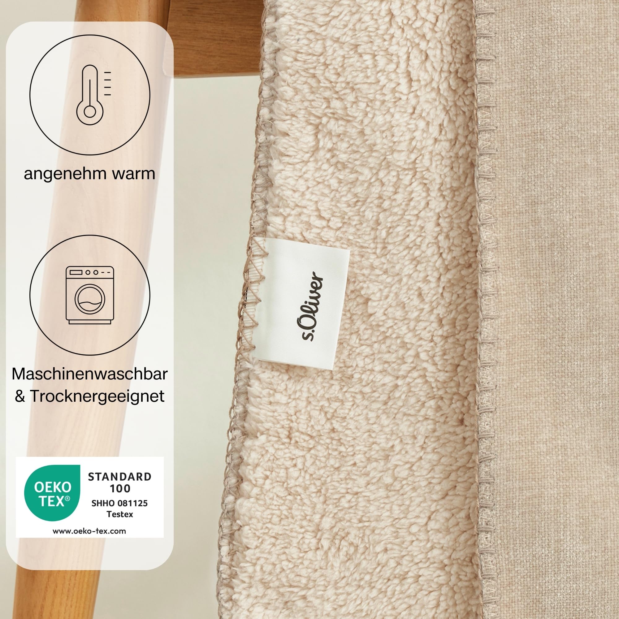 s.Oliver Lounge Decke 150x200 - Polyesterflausch kuschelig, warm & waschbar, Kuscheldecke beige