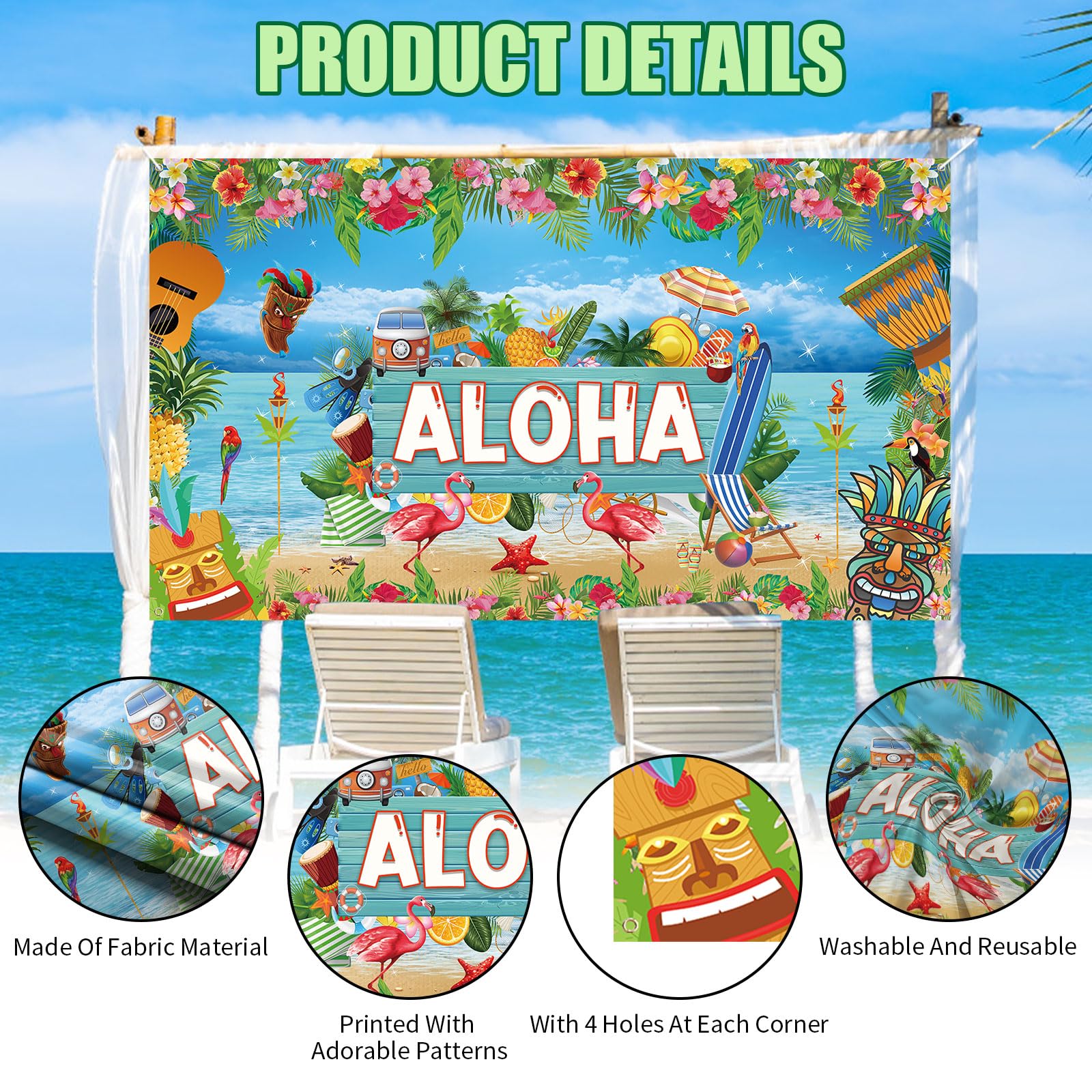 Sfondo Fotografico Hawaii Party 210x150 Cm - Tema Tropicale Spiaggia Fiori Palme - Decorazione Per Baby Shower Compleanno
