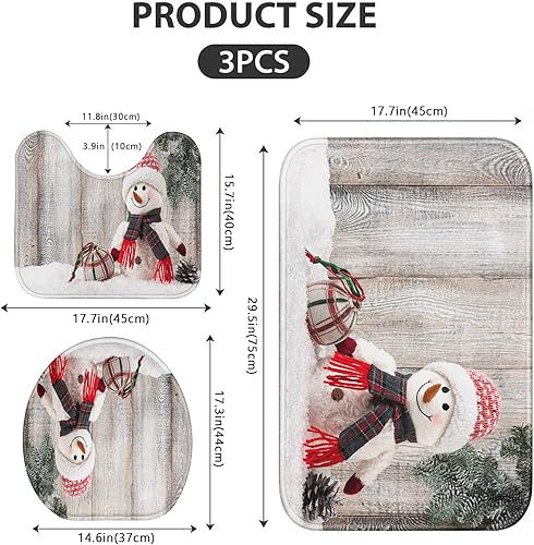 Miniatura 5 de ArtSocket Juego de 3 alfombras y tapetes de baño, antideslizantes, muñeco de nieve, bola de Navidad, de nieve, absorbente, de espuma viscoelástica,