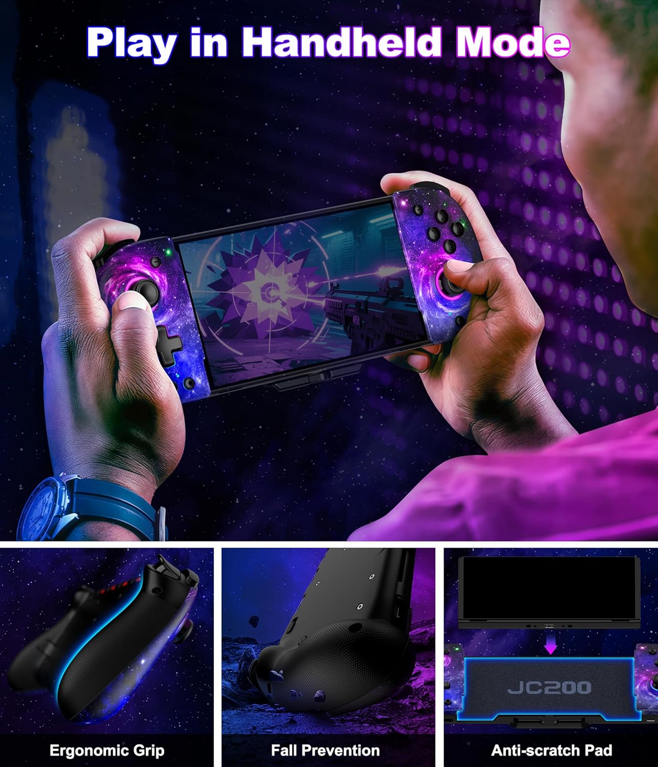 Spican Switch Controllers for Nintendo Switch/OLED Accessories, Hall Effect Joystick Switch Wireless Pro Controller, One-Piece Switch Joypad for Handheld Mode with 17 Colors Light/Battery/Turbo/Macro/4 Game Slot