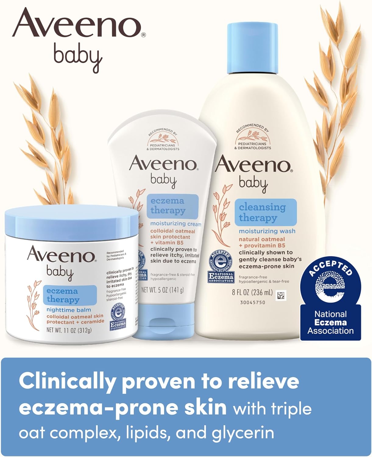 Aveeno Baby Eczema Therapy Nighttime Body Balm, Moisturizing Eczema Treatment, Ceramides, Triple Oat Complex, Soothes Dry, Itchy Skin, Hypoallergenic, Fragrance & Steroid Free, 11oz - Image 2